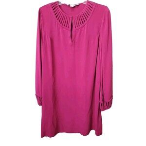 Diane von Furstenberg Damian Raspberry Red Silk Ladder Trim Shift Dress Size 8